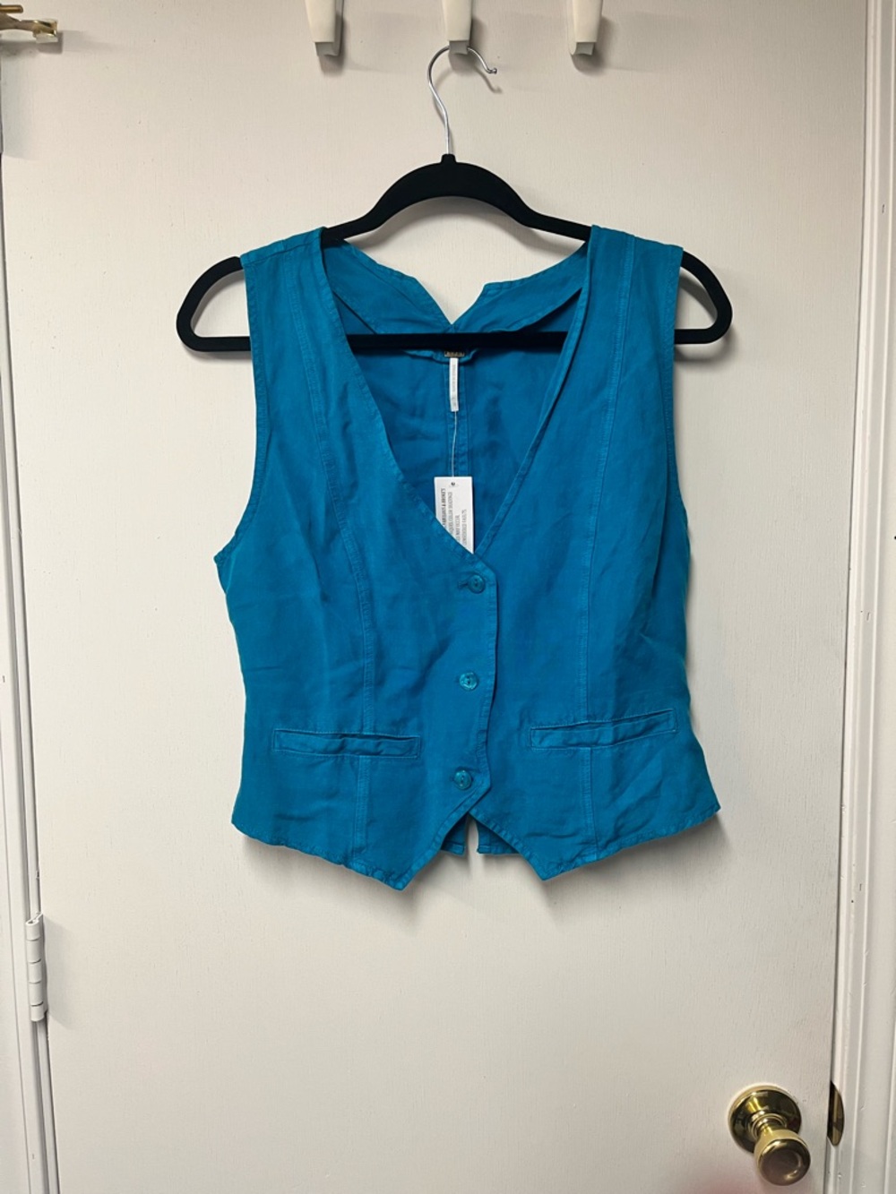 Young Fabulous & Broke Teal Linen Blend Vest | Size Medium | NWT
